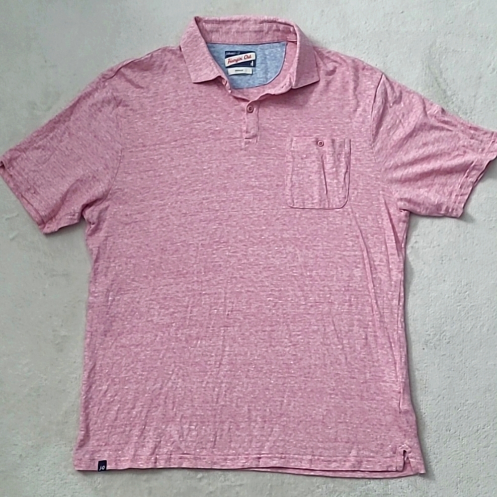 Johnnie-O Hangin Out Pink Striped Linen Cotton Polo Shirt Medium Preppy Coastal
